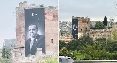 İstanbul’un tarihi surlarındaki Erdoğan afişi kaldırıldı