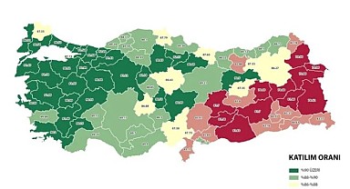Türkiye’de il il 14 Mayıs seçimlerine katılım haritası